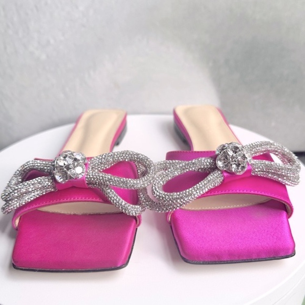 🌺 MACH & MACH🌺 Double Bow Embellished Satin Mules Size: 37.5 - Picture 7 of 15